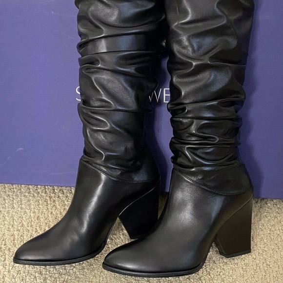 Stuart Weitzman Smashing Black Leather Knee Boots - Picture 2 of 12